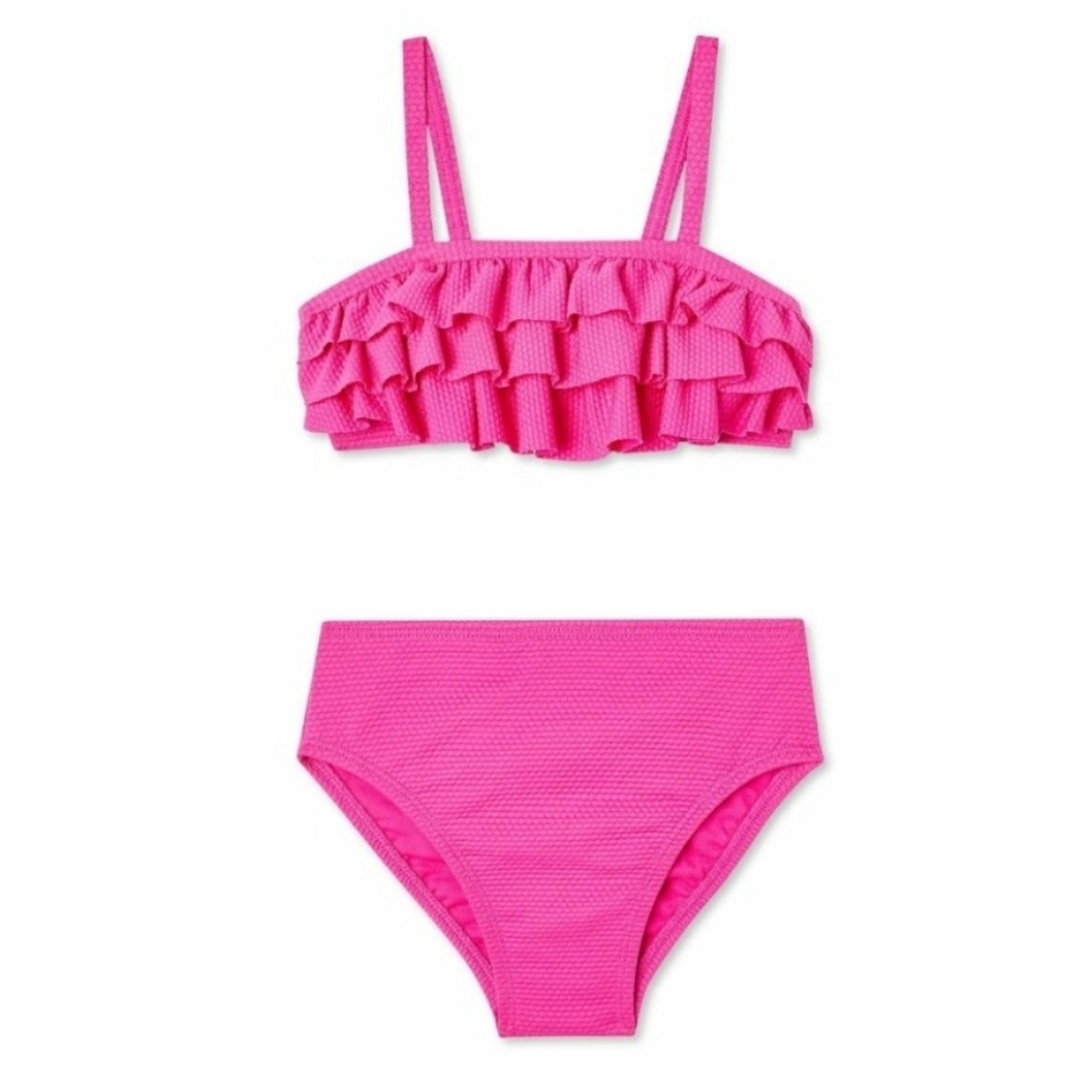George NEW Bright Pink Ruffled Top High Rise Bottoms 2pc Baby Girl Bikini 6-12m
